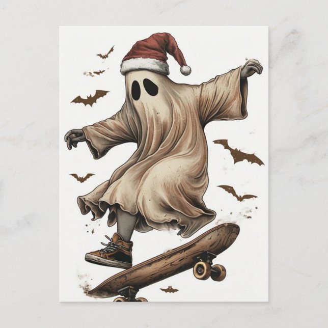 Carte Postale Ski Père Noël Fantôme Noël (Devant)