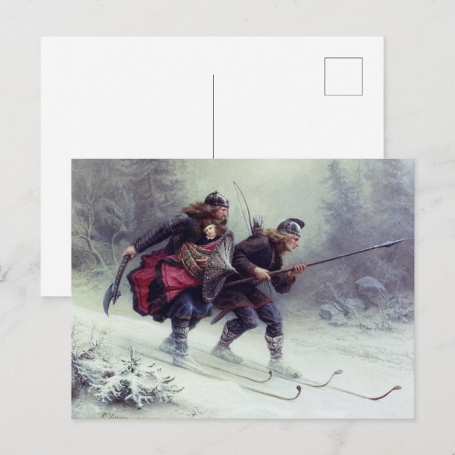 Carte Postale Ski Pieds d'oiseau Traverser la montagne (Devant / Derrière)