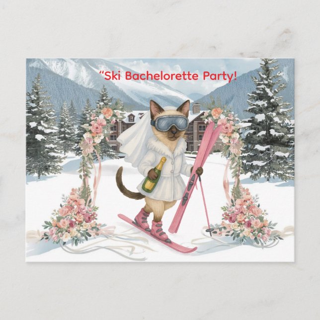 Carte Postale Ski pour la mariée sur la piste de Bachelorette Pa (Devant)