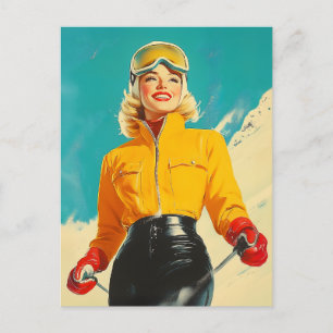 Carte Postale Ski rétros Glamour Vintage hiver Aventure