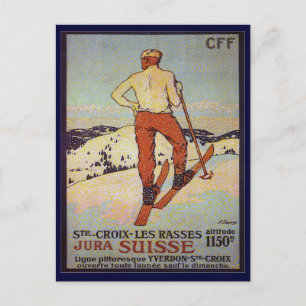 Carte Postale Ski vintage, Ste Croix les Rasses, Jura Suisse