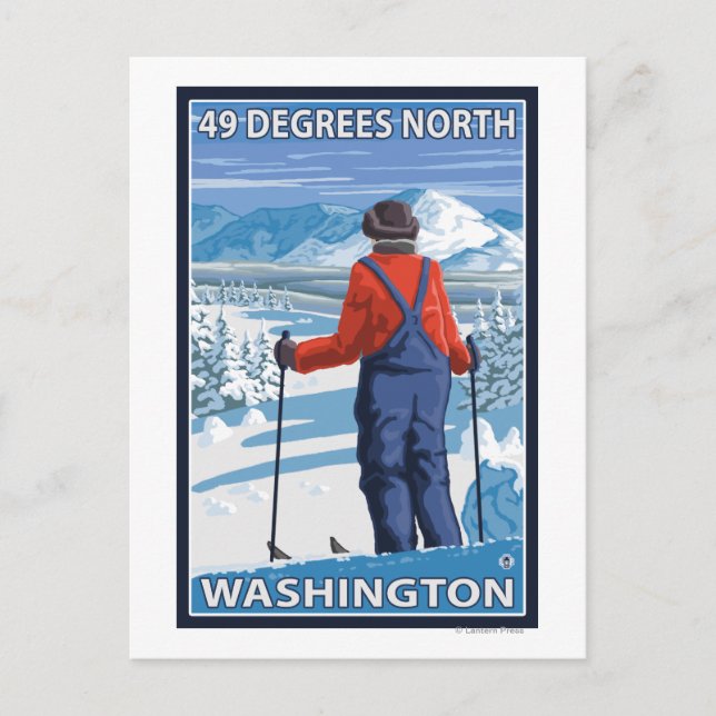 Carte Postale Skier Admirant - 49 Degrees North, Washington (Devant)