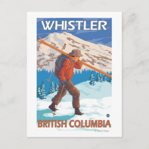 Carte Postale Skier transportant des skis de neige - Whistler, C