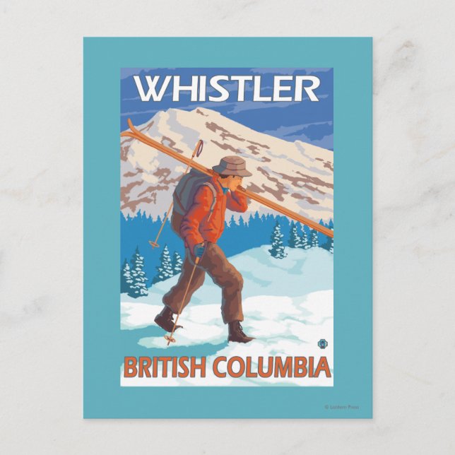 Carte Postale Skier transportant des skis de neige - Whistler, C (Devant)