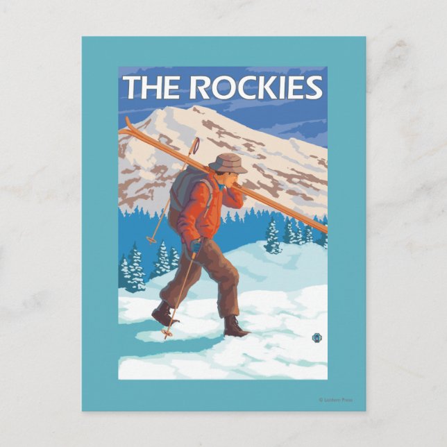 Carte Postale Skier Transportant Ski De Neige - Les Rocheuses (Devant)