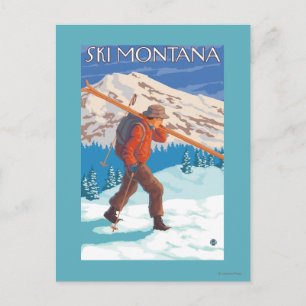 Carte Postale Skier transportant ski de neige - Montana