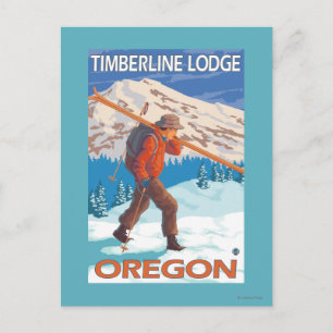 Carte Postale Skier transportant ski de neige - Timberline Lodge
