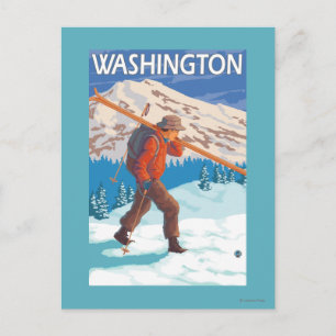 Carte Postale Skier transportant ski de neige - Washington