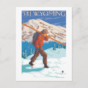 Carte Postale Skier transportant ski de neige - Wyoming