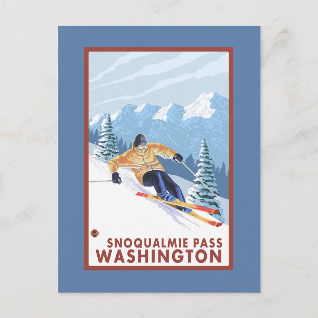 Carte Postale Skieur de neige de Downhhill - passage de (Devant)