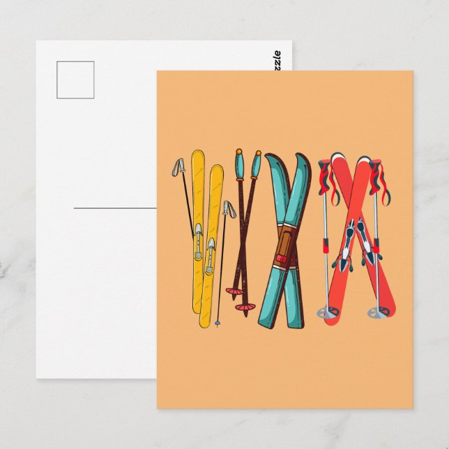 Carte Postale Skieur de ski coloré drôle  (Devant / Derrière)