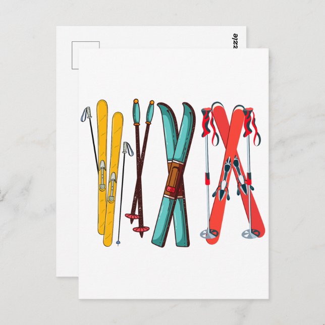 Carte Postale Skieur de ski coloré drôle (Devant / Derrière)