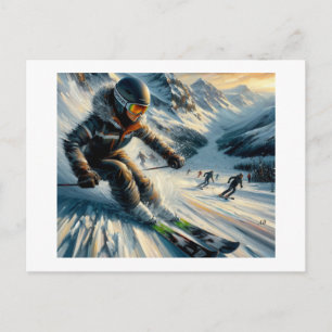 Carte Postale Skieur dévalant la montagne,
