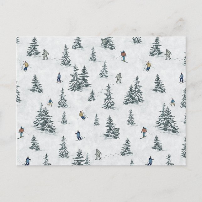 Carte Postale Skieurs alpins et yétis cachés - Ski alpin (Devant)