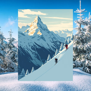 Carte Postale Skieurs dans les Alpes Suisses Voyage Vintage