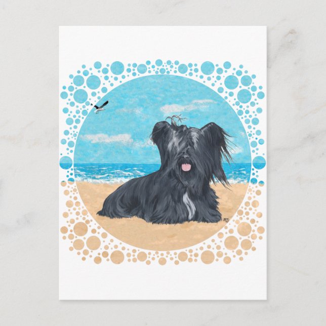 Carte Postale Skye Terrier à la Plage (Devant)
