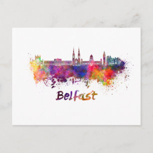 Carte Postale Skyline Belfast en aquarelle