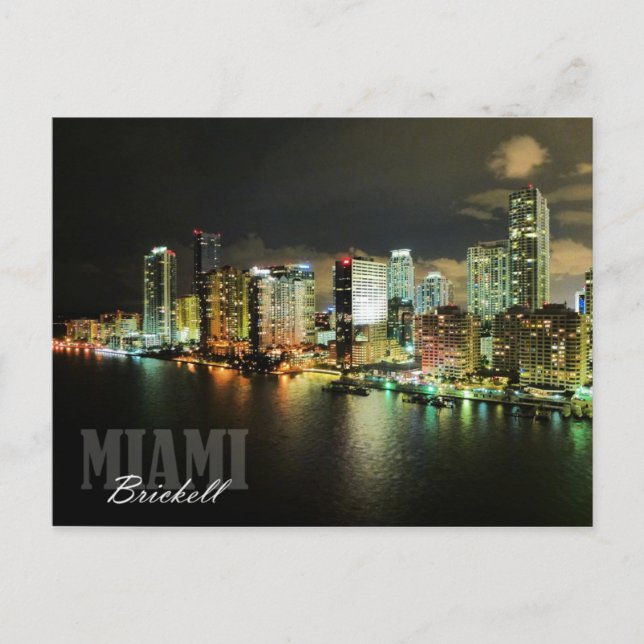 Carte Postale Skyline Brickell la nuit à Miami, Floride (Devant)