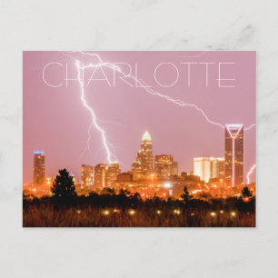 Carte Postale skyline charlotte nc avec éclair