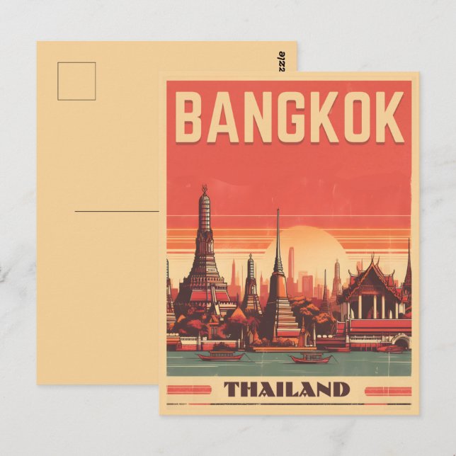 Carte Postale Skyline de Bangkok vintage Thaïlande cadeaux de vo (Devant / Derrière)