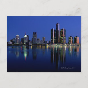Carte Postale Skyline de Détroit la nuit