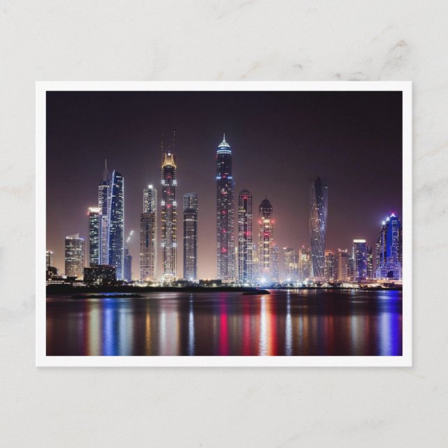 Carte postale - Skyline de Dubaï de nuit (Devant)