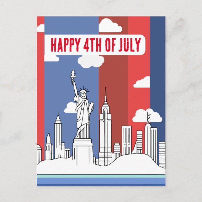 Carte Postale Skyline de Manhattan et Statue de la Liberté 4 jui (Devant)