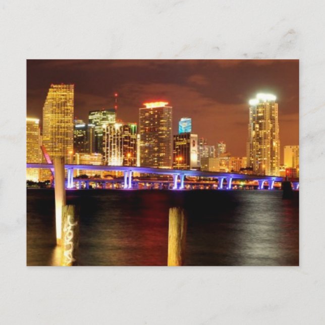 Carte Postale Skyline de Miami la nuit, Floride (Devant)