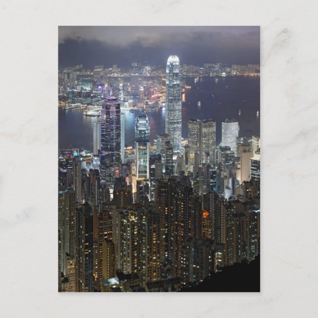 Carte Postale Skyline de nuit de Hong Kong (Devant)