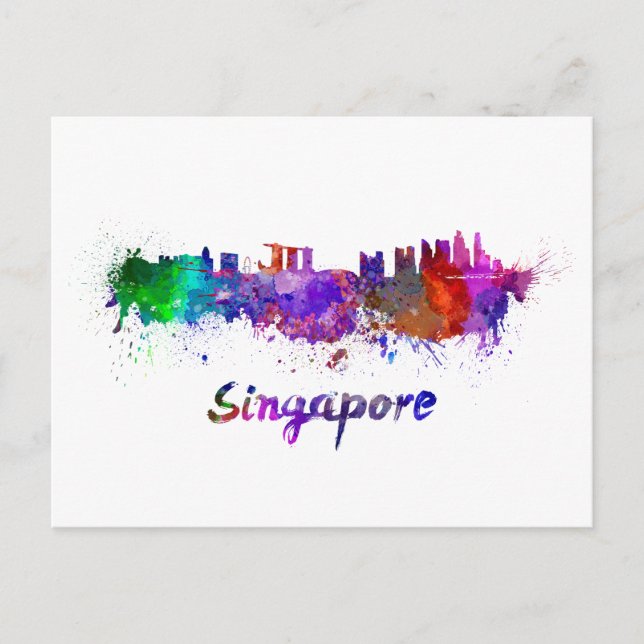 Carte Postale Skyline de Singapour en aquarelle (Devant)