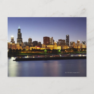 Carte Postale Skyline du centre-ville de Chicago à la tombée de