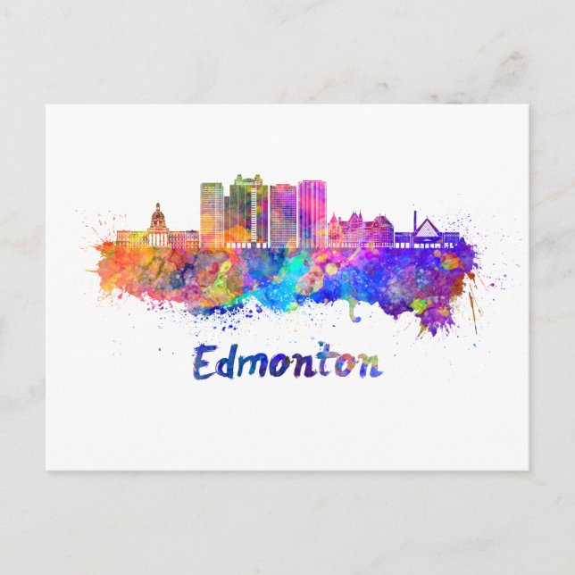 Carte Postale Skyline Edmonton V2 en aquarelle (Devant)