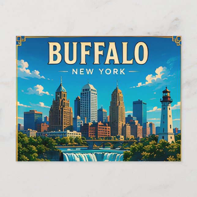 Carte Postale 🌊 Skyline et front de mer de Buffalo New York (Devant)