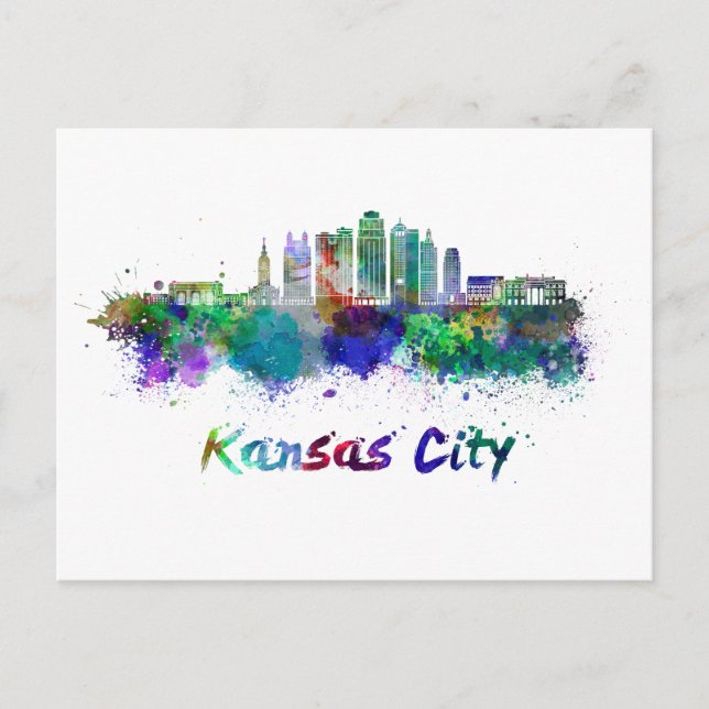 Carte Postale Skyline Kansas City V2 en aquarelle (Devant)