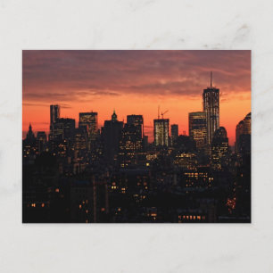 Carte Postale Skyline Lower Manhattan à Twilight, ciel rose A1