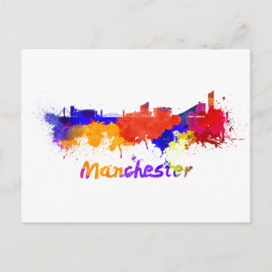 Carte Postale Skyline Manchester en aquarelle