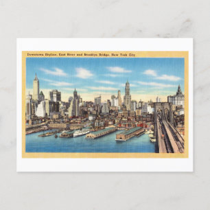 Carte Postale Skyline New York City avec Brooklyn Bridge Vintage