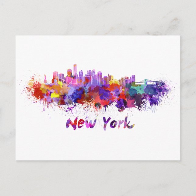 Carte Postale Skyline New York en aquarelle (Devant)