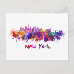 Carte Postale Skyline New York en aquarelle