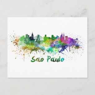 Carte Postale Skyline Sao Paulo en aquarelle