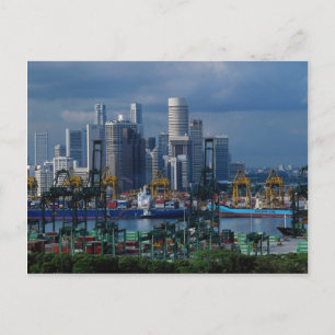 Carte Postale Skyline Singapour avec Tanjong Container Port, Sin