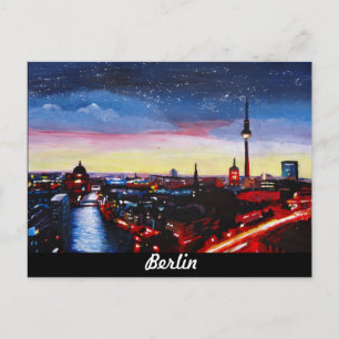 Carte Postale Skyline sombre de Berlin Allemagne avec étoiles