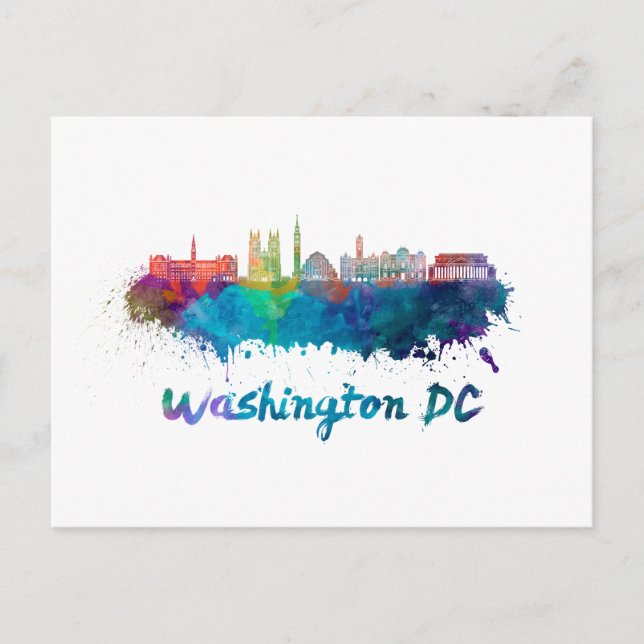 Carte Postale Skyline Washington DC V2 en aquarelle (Devant)