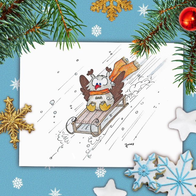 Carte postale SLEDDING OWL de Nicole Janes (Créateur téléchargé)