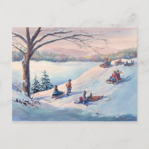 Carte Postale SLEDS, ENFANTS & NEIGE par SHARON SHARPE
