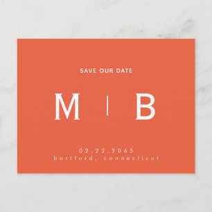 Carte Postale Sleek Monogram Orange Mariage Enregistrer notre da