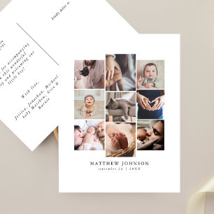Carte Postale Sleek Multi-Photo Minimal Bébé Annouement de naiss