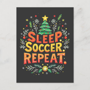 Carte Postale Sleep Soccer Répéter l'arbre de Noël Soccer Lover
