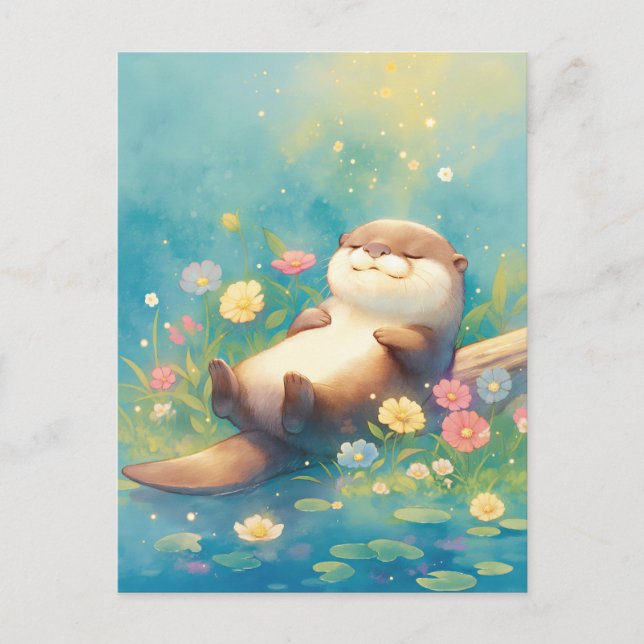 Carte Postale Sleeping Otter in Summer Meadow (Devant)