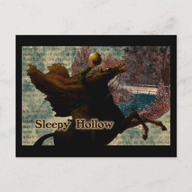 Carte Postale Sleepy Hollow Horseman sans tête tenant Citrouille (Devant)